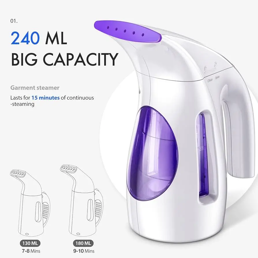 Steamer for Clothes, Portable Handheld Design, 240ml Big Capacity, 700W, Strong Penetrating Steam