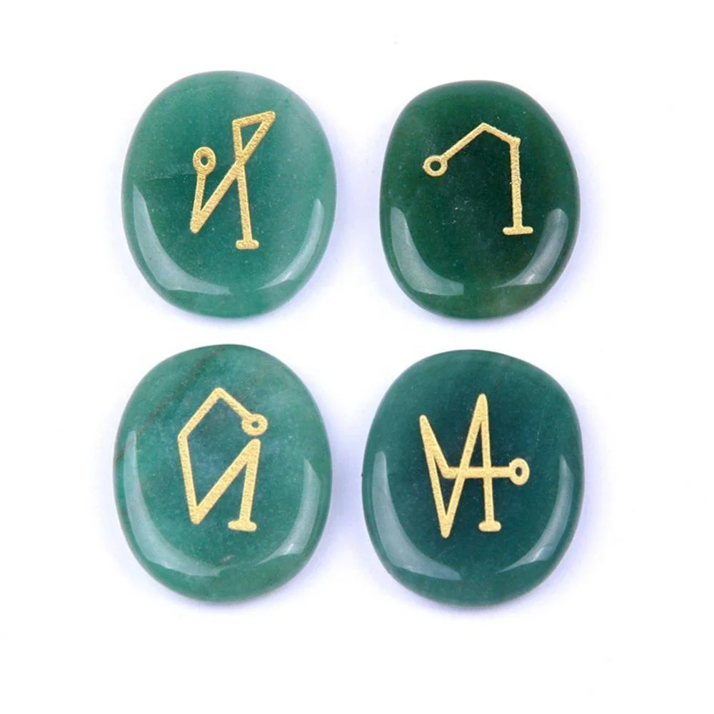 Green Aventurine Embossed Engraved Arch Angel Reiki 4 Pcs Set  | Hot Sale Arch Set Engraved For Meditation | Buy Jilaniagate