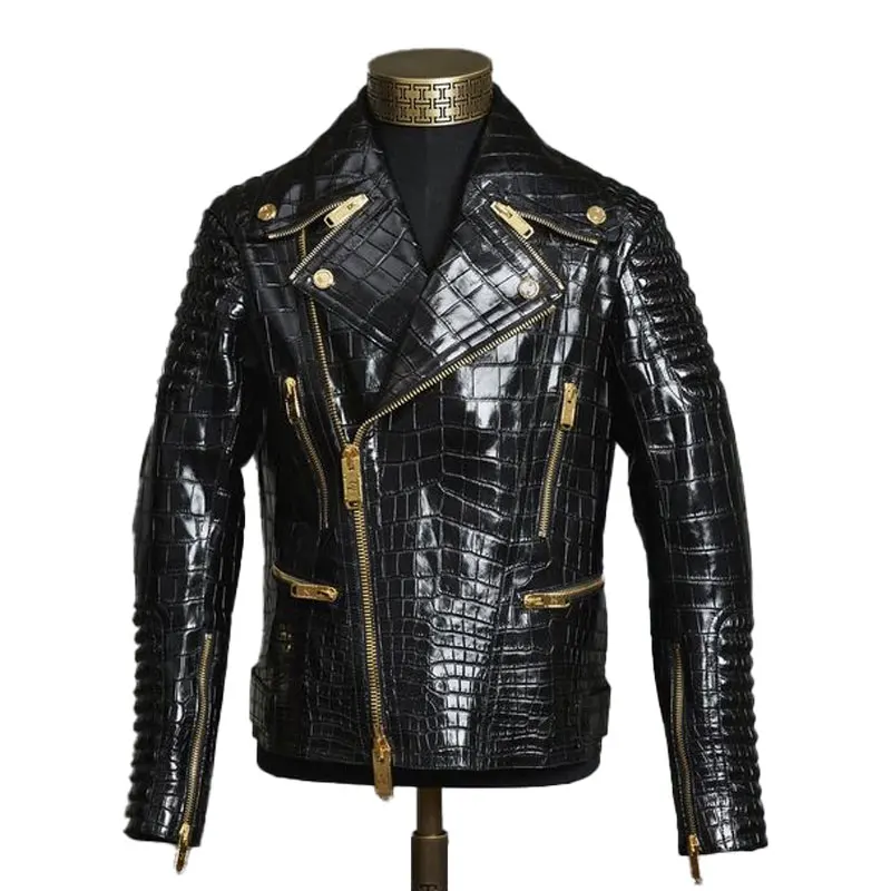 made to measure real leather jacket for men crocodile alligator hand made garment cheap price leather coat