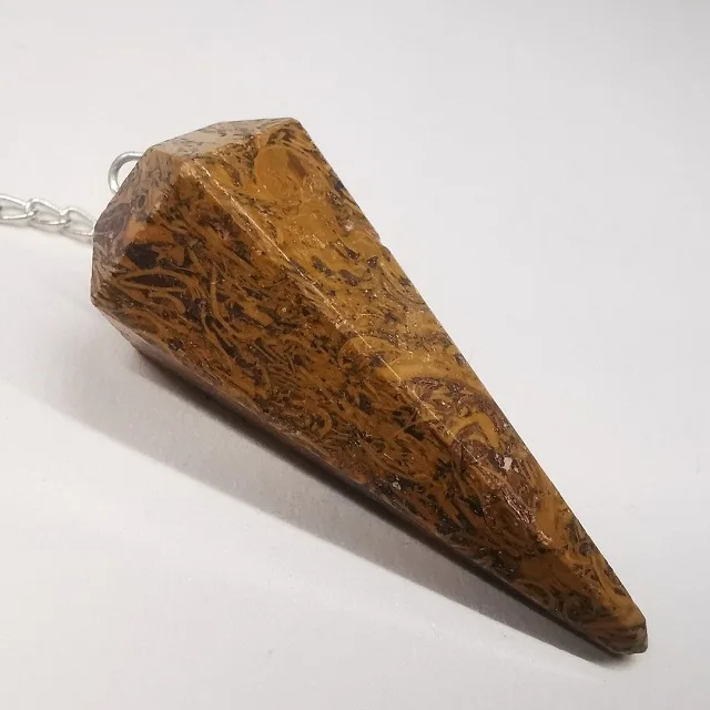 Beautiful Calligraphy Jasper  Gemstone Pendulum Wholesale Black Obsidian Dowsing Pendulum Top Quality 6 Faced Black Agate Pendul