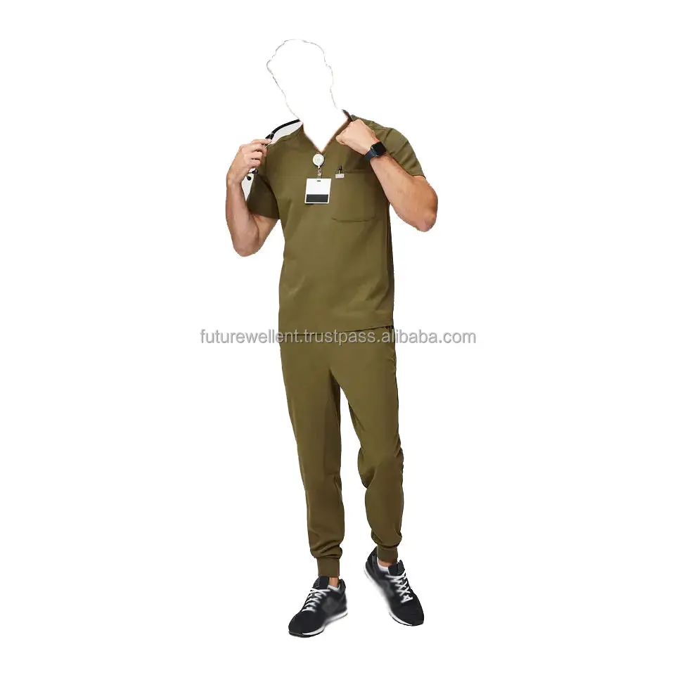 Hospital Medical Doctor Suits For Men Scrubs Nursing Surgical V-Neck Uniform Soft Spandex/Polyester Multi-Pocket Hospital Wear