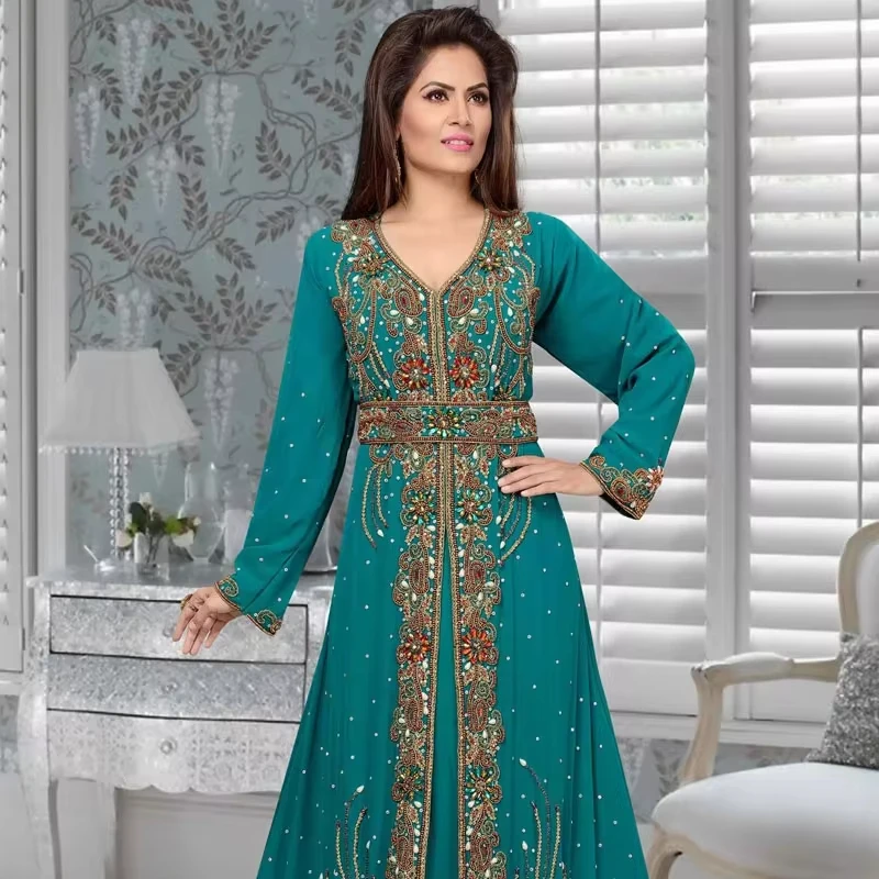 Модное платье кафтан арабский Дубай с принтом jalabiya kaftan с бусинами для женщин от производителя
