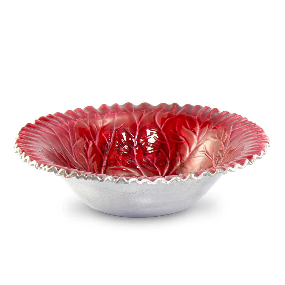 Indian Enamel Aluminum Bowl Silver And Red Wedding Decoration Centerpieces Tableware Fruits Bowl Enamel Aluminium Bowls Table To