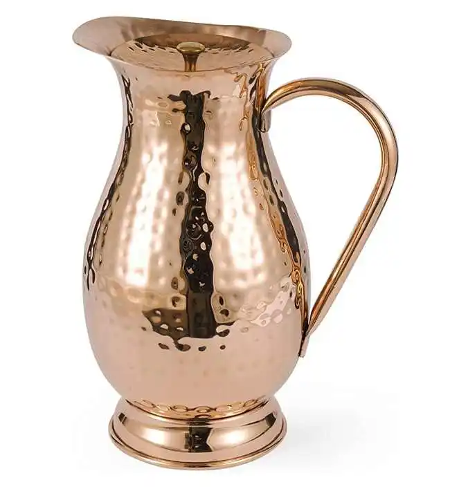Copper Water Pitcher Ayurvedic Water Pitcher with Stainless Steel Handle and Lid Hand Hammered 100% Pure Copper Wholesale 2023