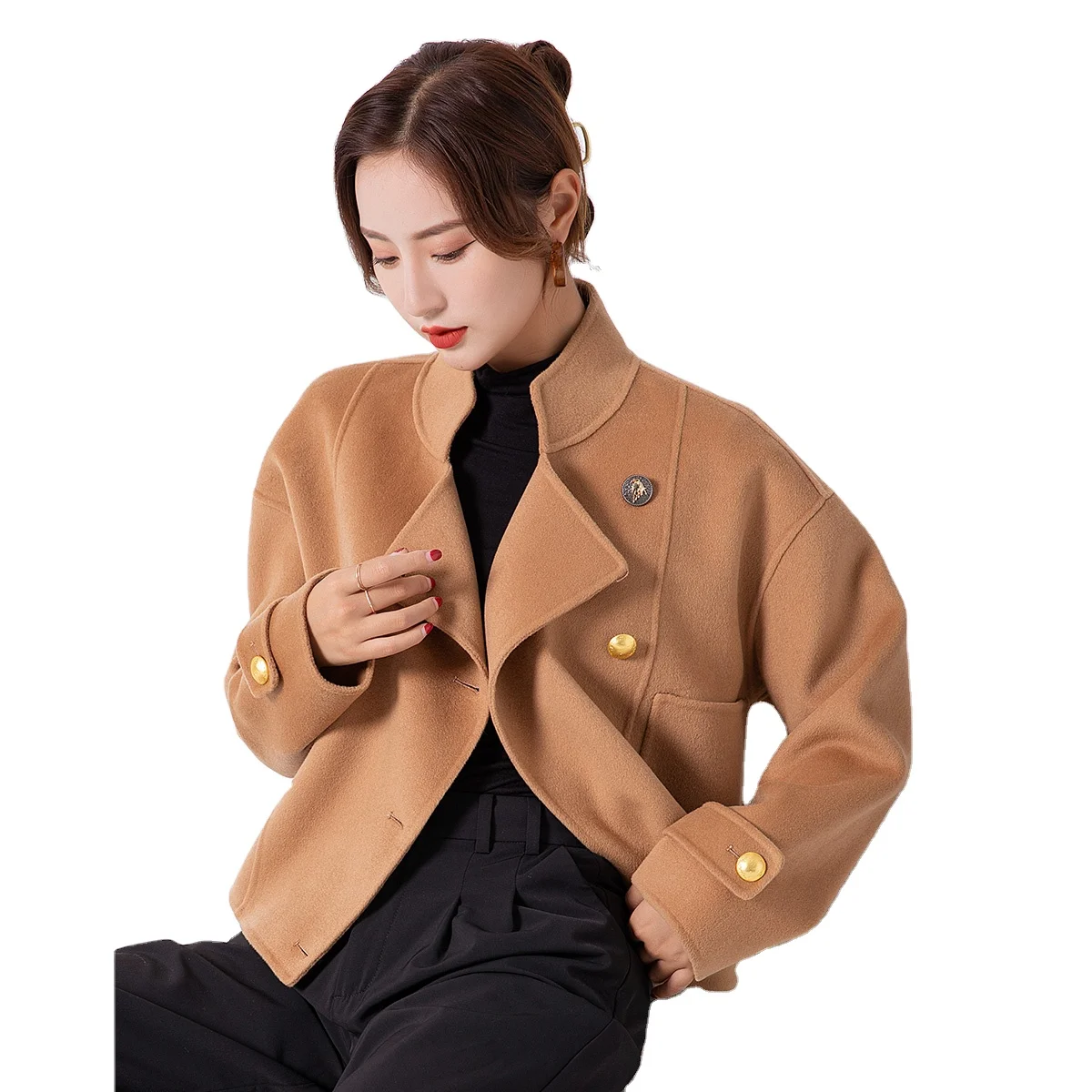 10%Cashmere 90%merino wool ODM knitted Customized Wholesale Women Parka Winter Coats For Ladies Women