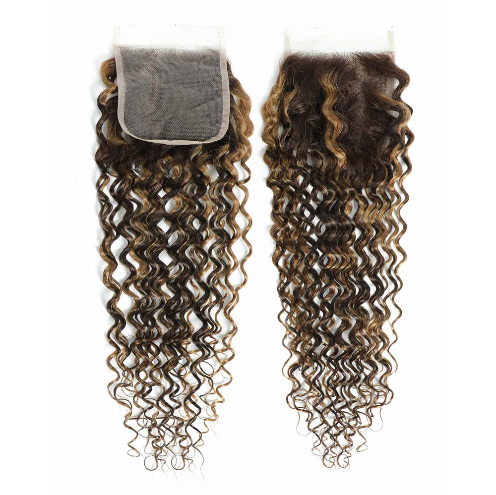 Piano Color Deep Wave Highlight 3 PCS Virgin Human Hair Bundles with Closure P4/27# Mixed Wavy Bundle and Closure Deals