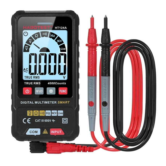 HABOTEST HT124A Smart Digital Multimeter 4000 Counts True RMS Auto Ranging Voltage Meter 600V AC DC Voltmeter