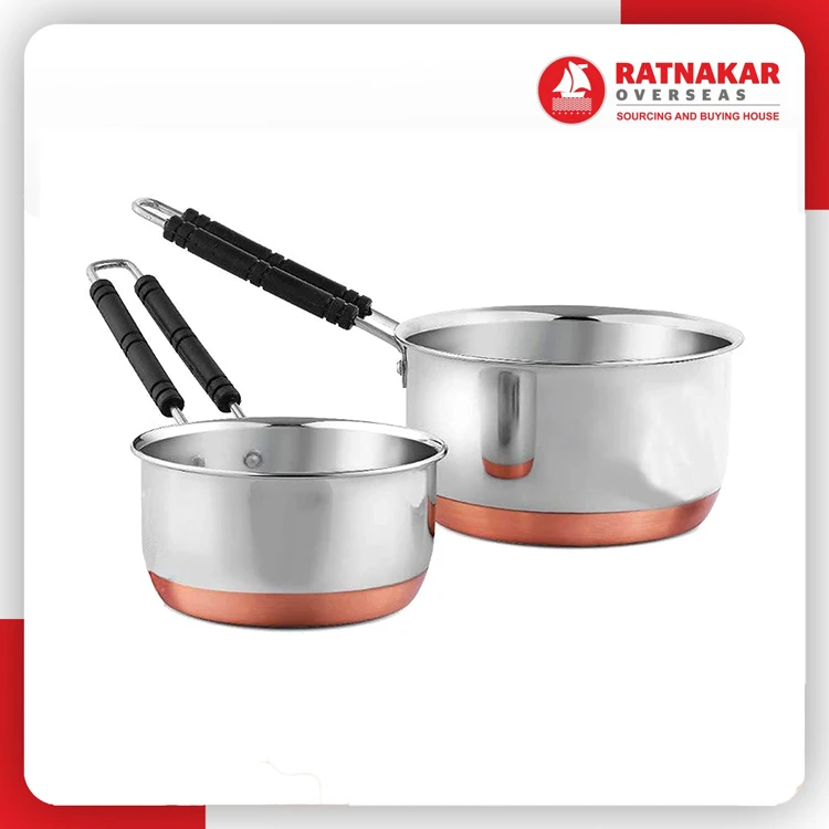 2024 Latest Stylished Cast Iron Sauce Pan Designer Flat Base Stainless Steel Copper Bottom Sauce Pan Cookware With Handle