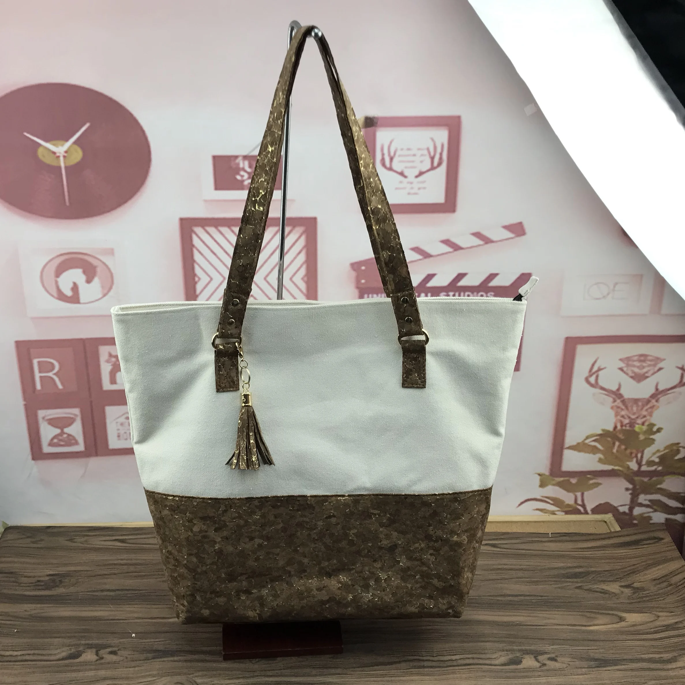 Eco friend переносная веганская холщовая с пробкой OEM более дешевая сумка-тоут логотипом на