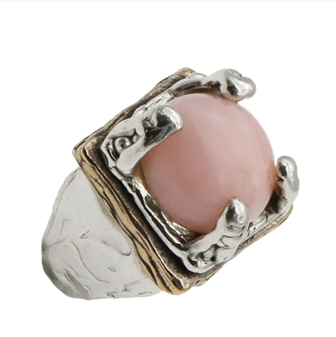 Fine jewellery handcrafted best quality silver 925 and bronze signet ring with semi-precious stone