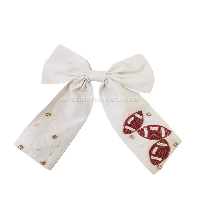 Seed beaded headbands beaded bows Customized Team Name beaded Hair Bows Stylish handmade Hair Accessories seed beaded bows