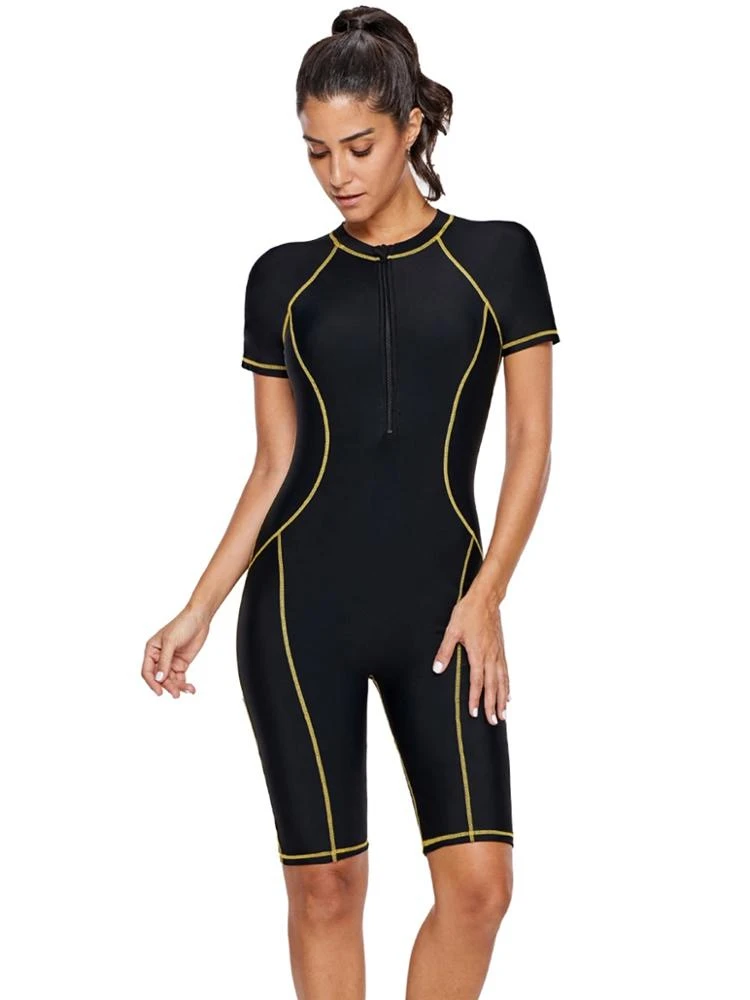 One Piece Women Pro Sports Swimwear Boyleg Knee-Length Sport Swimsuit Knee Length Bodysuit Sport Swimsuit One Piece Bathing Suit