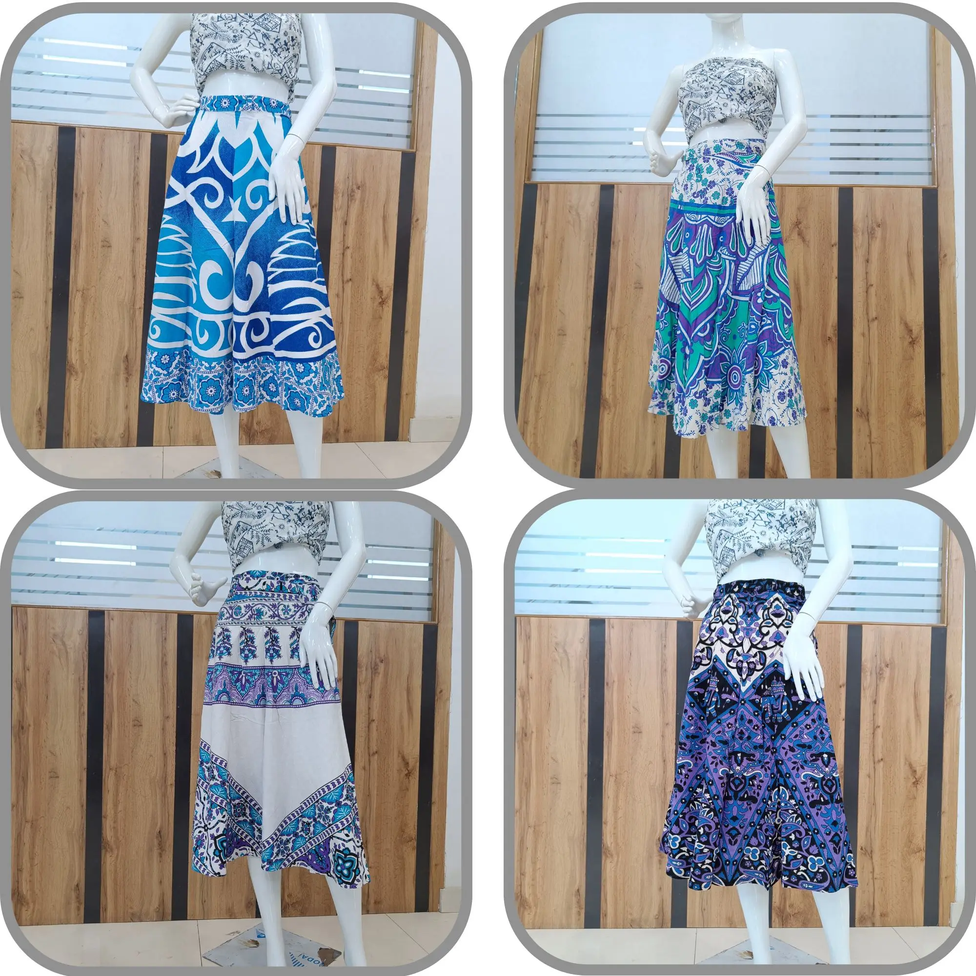 Indian Cotton Wrap Skirts Bohemian Wrap Indian Ethnic Knee Length Skirt Gypsy Festival Flamenco Women Girls Casual Wear  Skirt