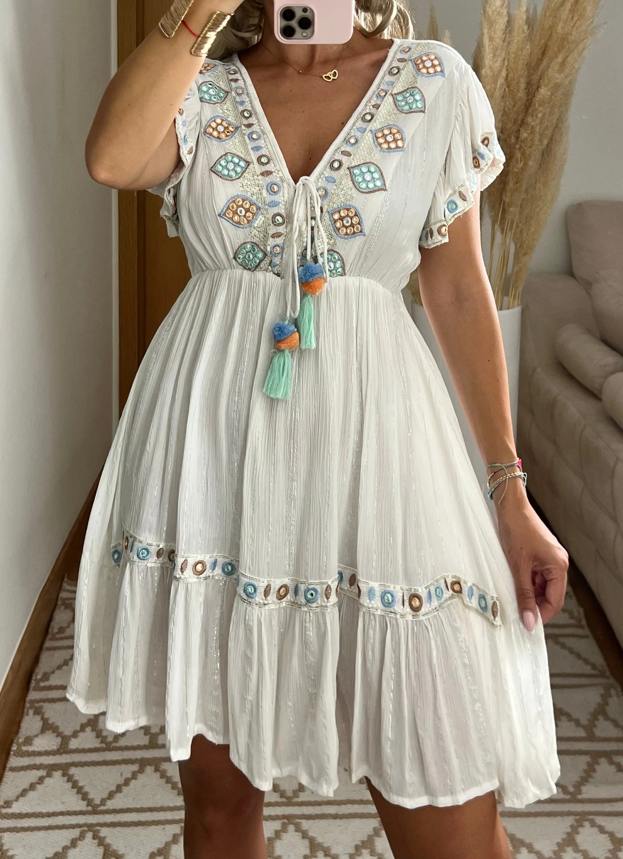 2024 Fashion Women Beachwear Cover Up Dresses Loose Short Sunscreen  Bikini Midi Beach Dress handmade premium product