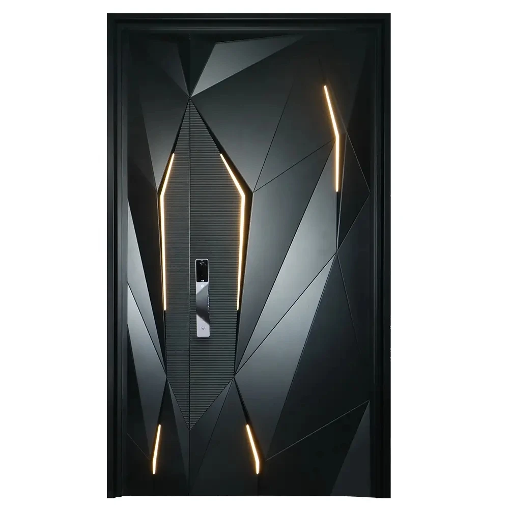 2024 New Design European luxury front pivot doors aluminum metal entrance door with led light for houses villa main gate