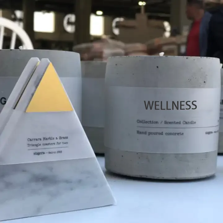 luxury scented soy customized candle in different shaped cement jar