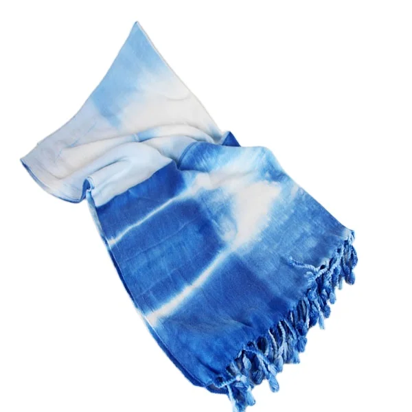 Blue and white TieDye Light Weight Cotton Shawl With Fringes very soft touching two color tone