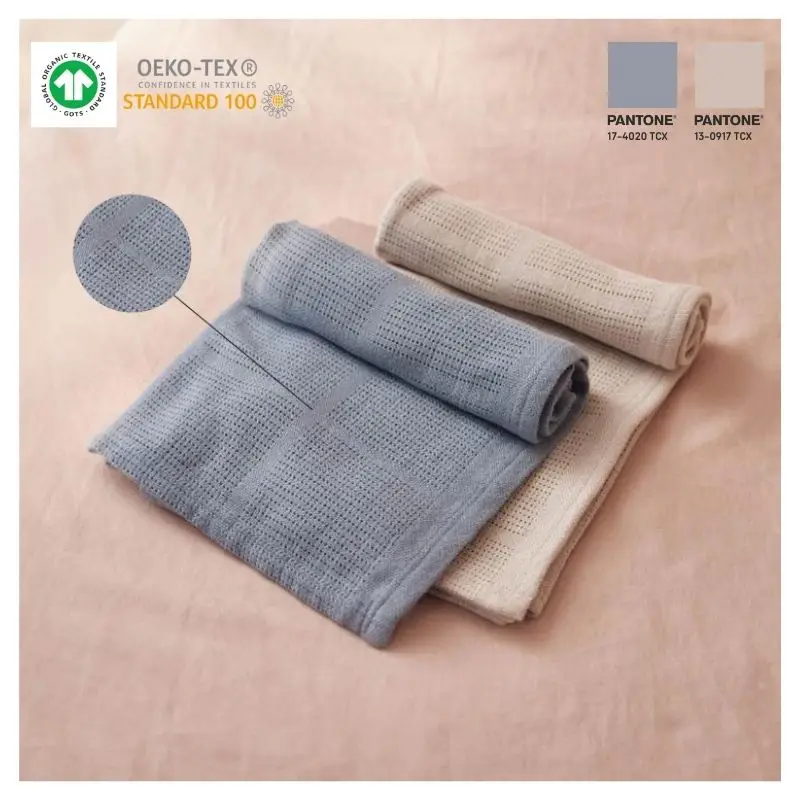 GRS GOTS OEKO Certified 50% Bamboo 50% Cotton Baby Bedding Customize Infant Throws Comfortable Baby Cellular Blanket