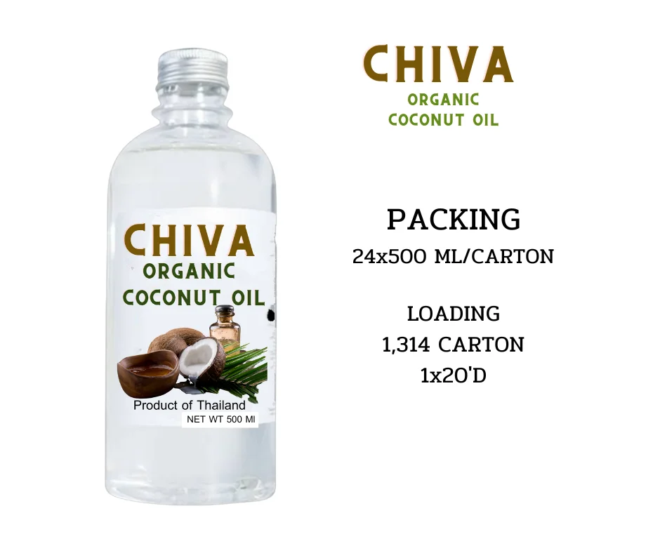 CHIVA ORGANIC COCONUT OIL premium grad both cosmetic bulk OEM BOX Product of Thailand cold pressed coconut oil new arrival OEM
