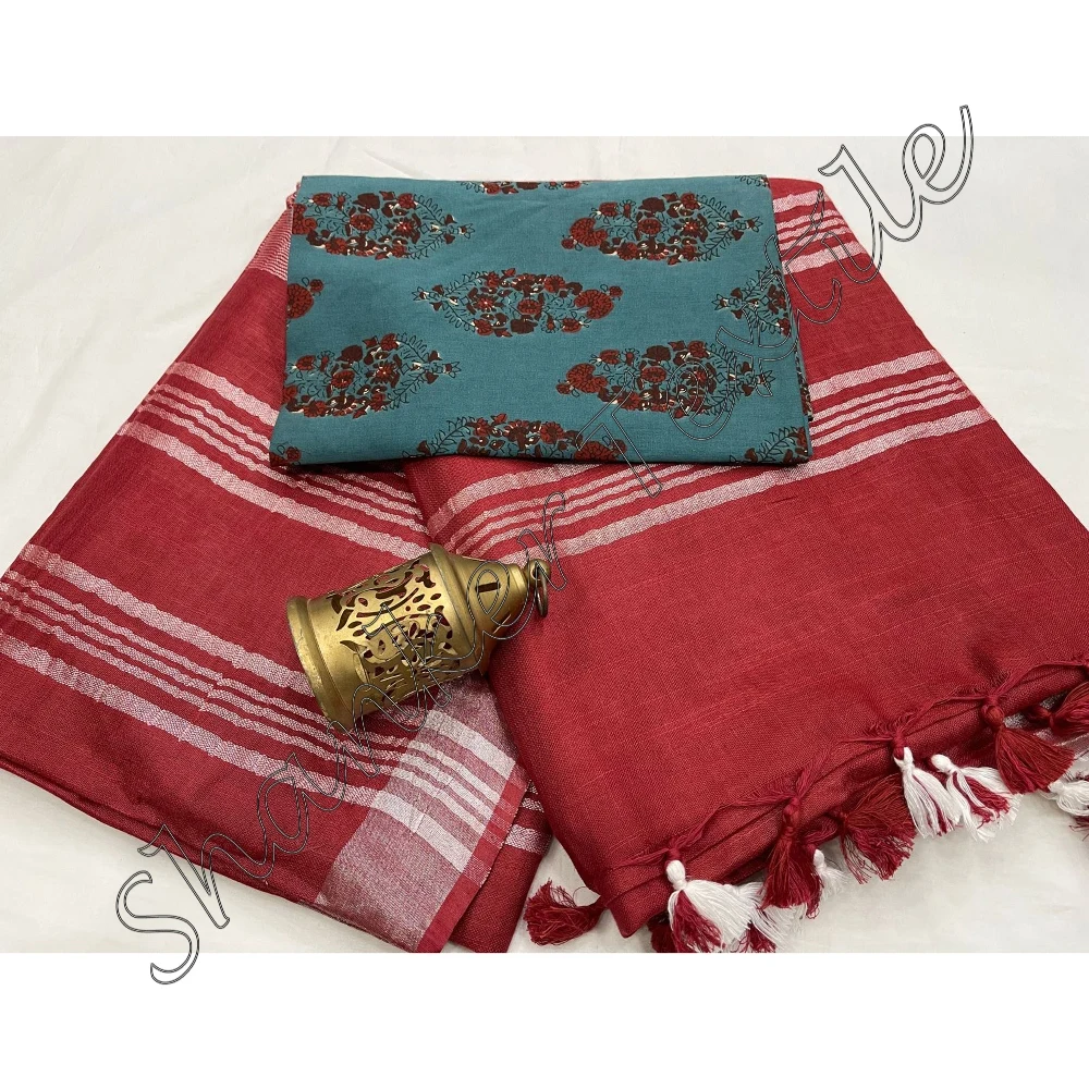 Top Quality Attractive Best Linen Saree Hot Sale Cotton Blouse Buy From Indian Trusted Supplier linen saree with classy