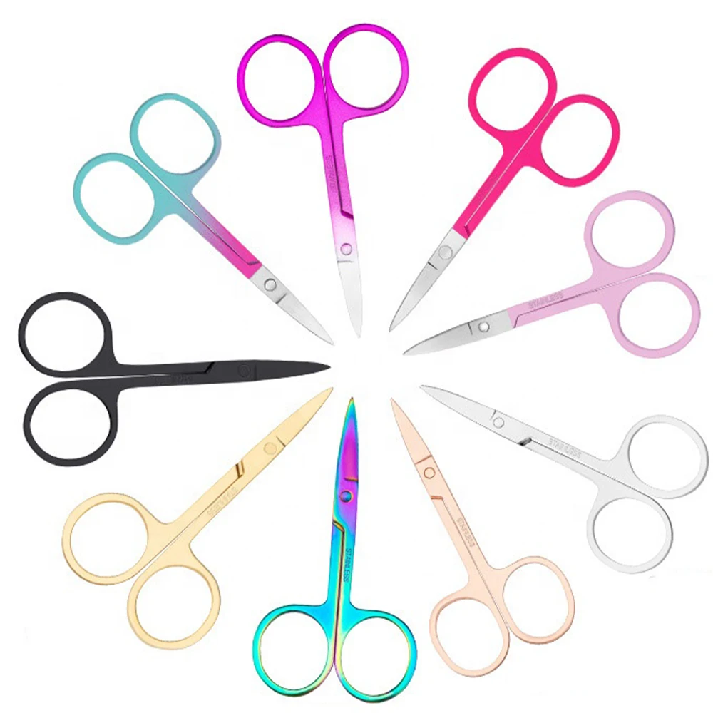 Wholesale eyelash scissors for eyelash extension and eyebrow Stainless Steel Make Up scissors with print logo