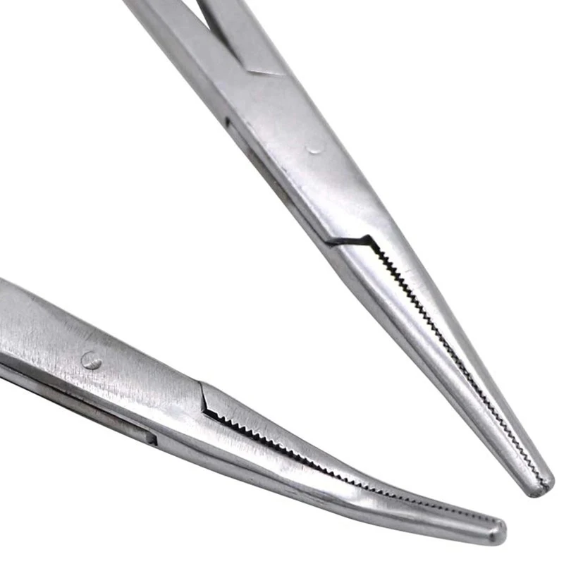 Stainless Steel Hemostatic Clamp Forceps Surgical Forceps Tool Hemostatic Forceps Pliers Straight Elbow Tips Needle Holder