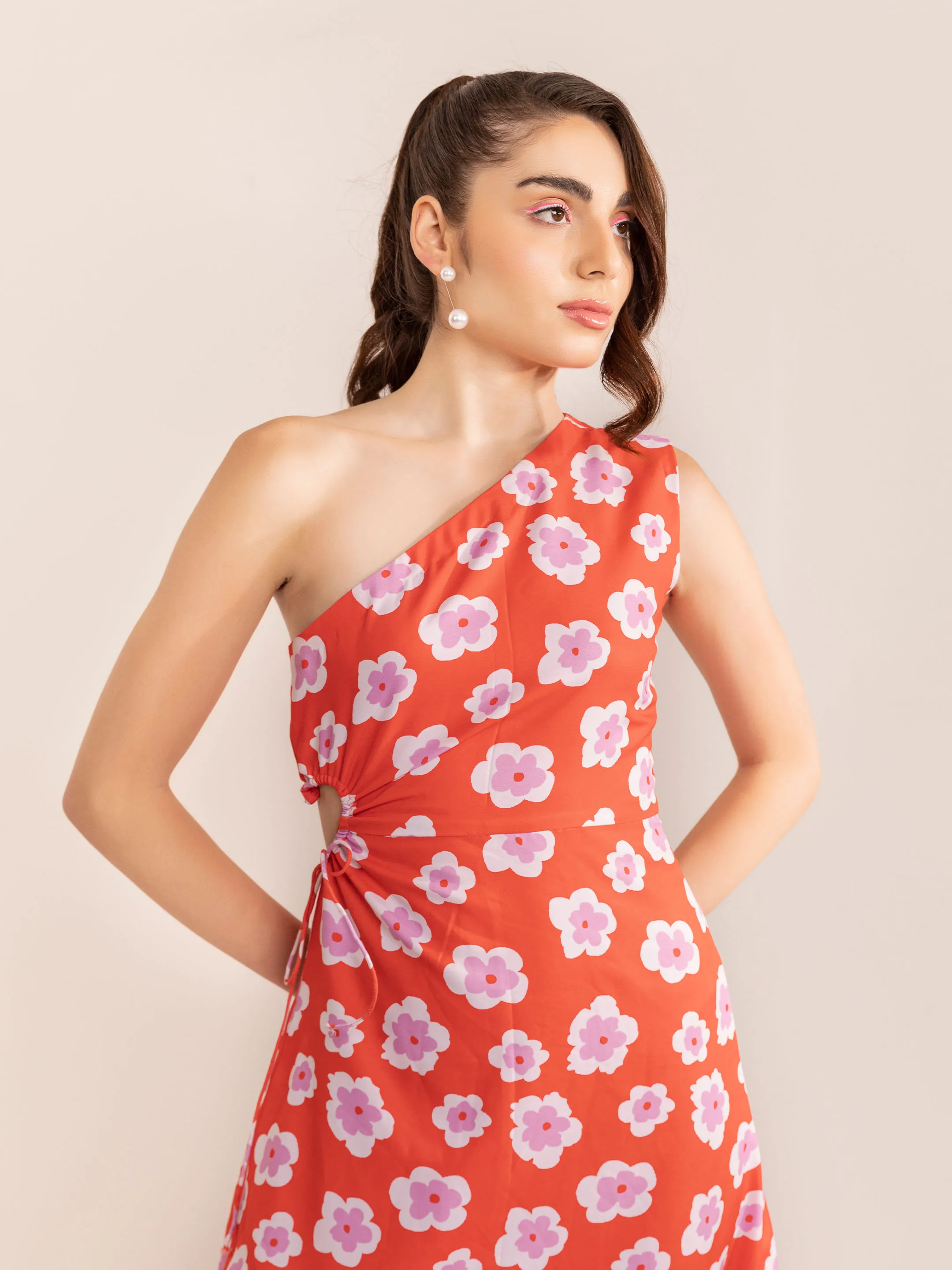 Teaberry red one shoulder dress with side heart shaped cutout Women Casual Maxi Hot Summer Sexy Young Girl casual Dresses