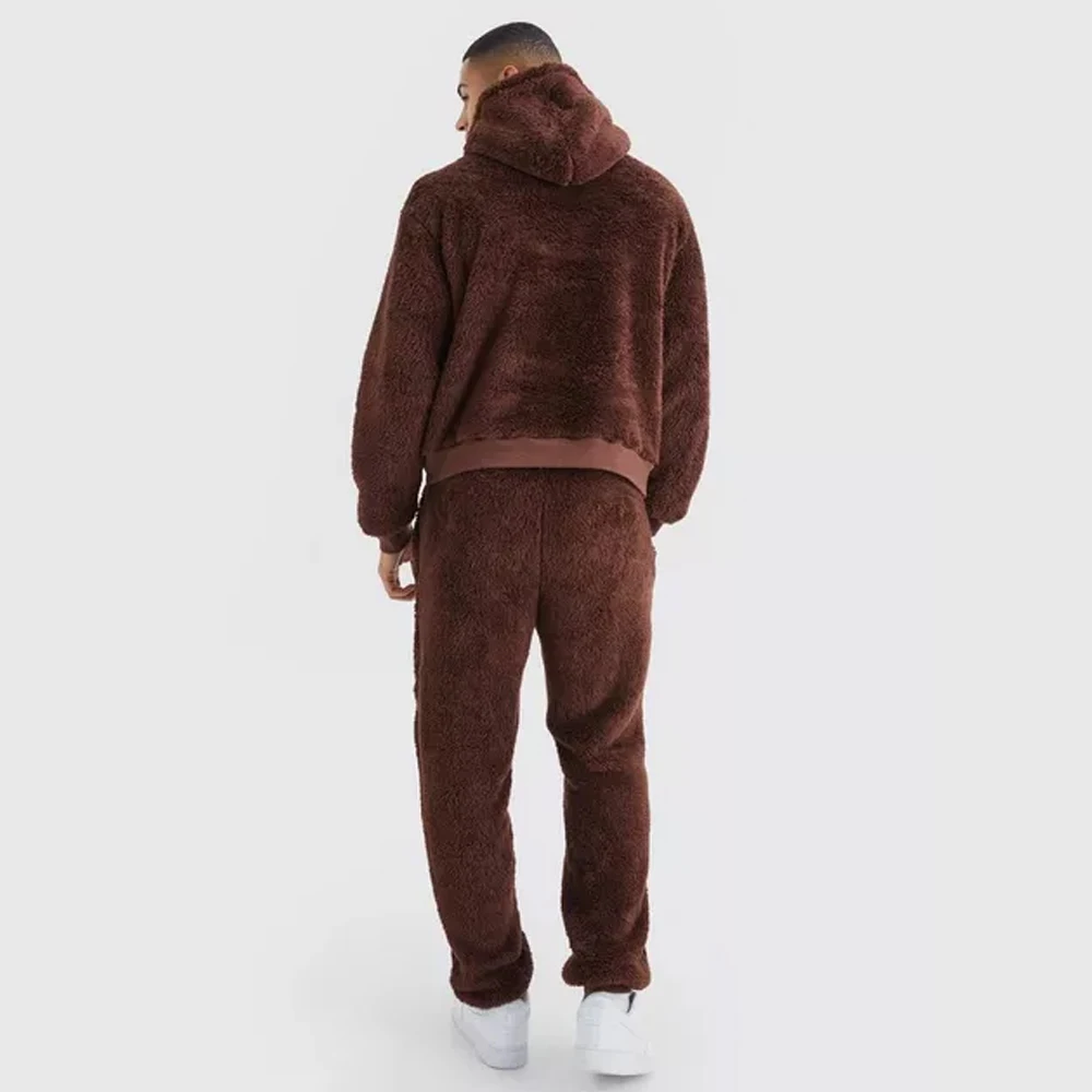 High Quality Men Fuzzy Fleece Sweatshirt Casual Loose Sherpa Pullover Oversized Hoodie with Pockets Warm for Men Hoodie