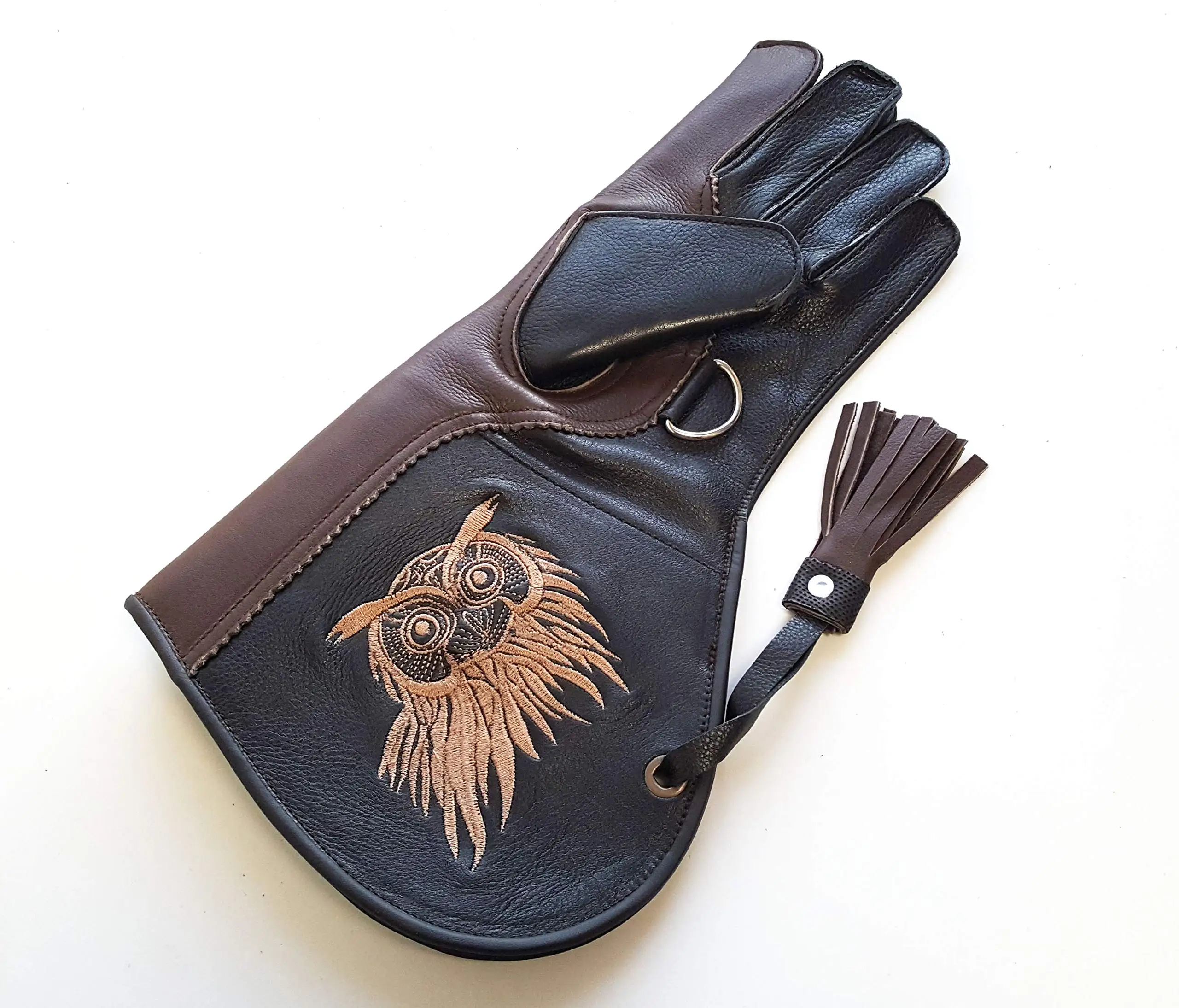 Customized Falconry Gloves Made Genuine Cowhide Leather with owl logo and made in pakistan