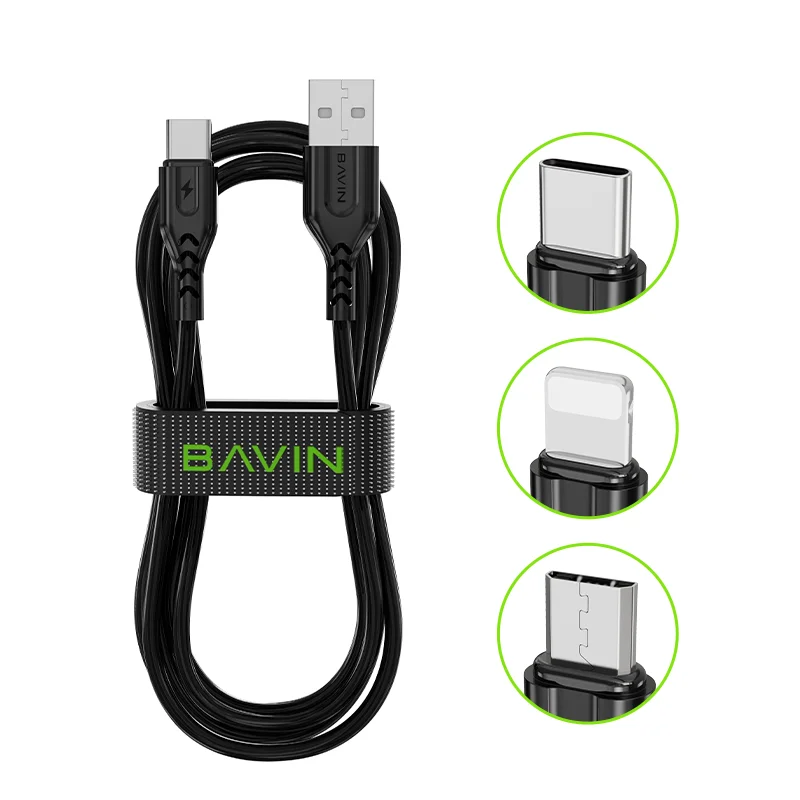 BAVIN CB160 promotional 1 Meter 2.4A  type c black mobile data cable wire pvc fast charging data cable