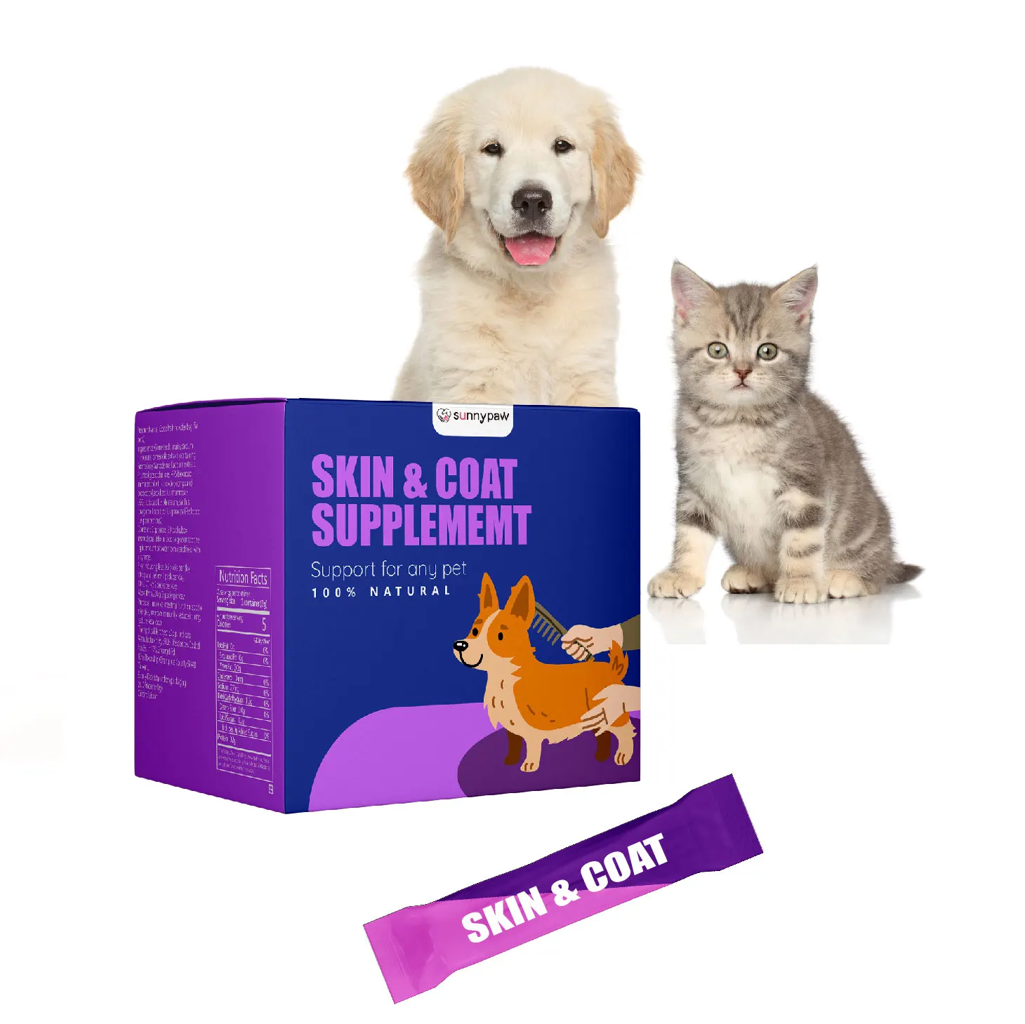In Stock EPA & DHA Fish Oil Omega 3 Collagen Pet Dog Skin and Coat Supplement Healthy Chew Dog Supplement Powder Packet
