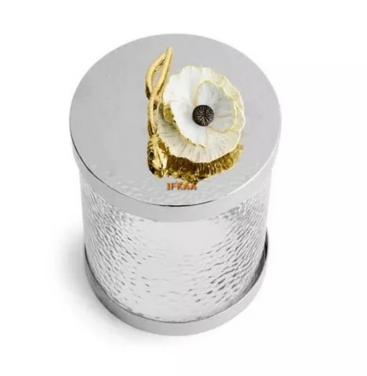 New Designer Fancy Canister Gold Leaf Sugar Coffee & Tea Canister Metal Decorative Kitchenware Canister with Trendy Marble Lid