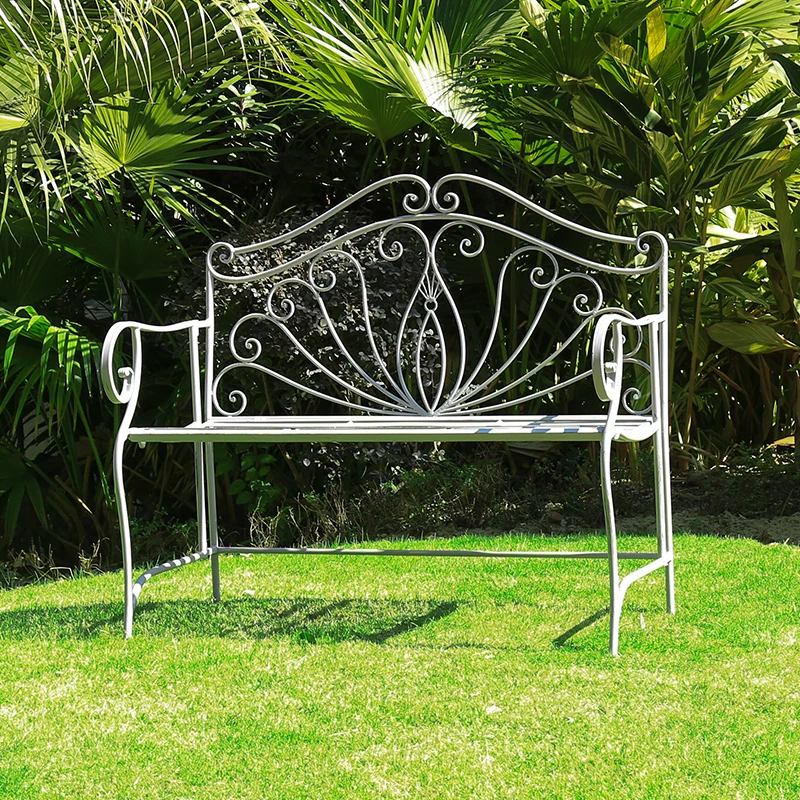 All Weather Resistance White Metal Iron Long Antique Folding Foldable Outdoor Bench Garden Benches