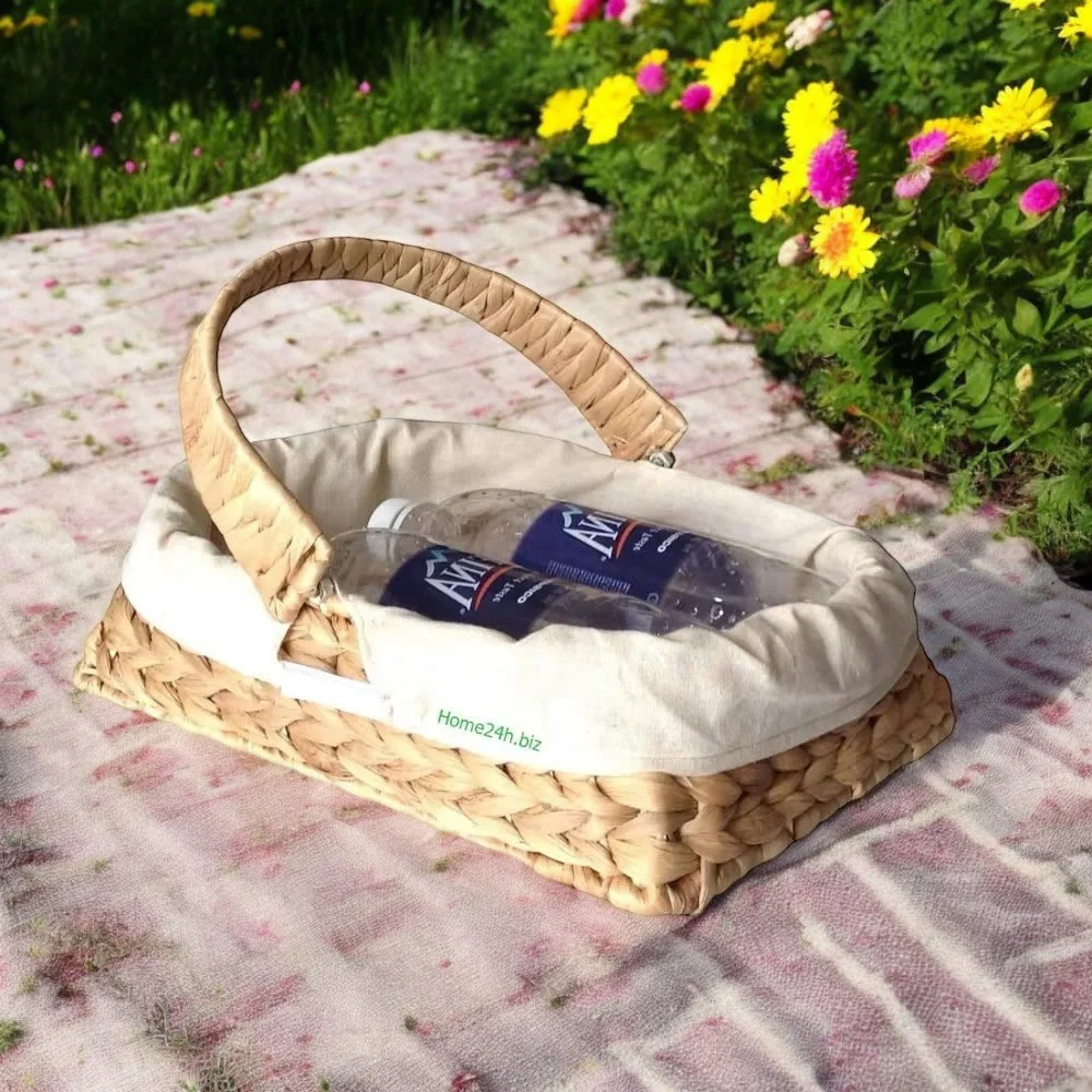 Good price fishbone woven Storage Basket Water Hyacinth With Semicircular Handle S/3 HO-2011R-B2  made in Vietnam