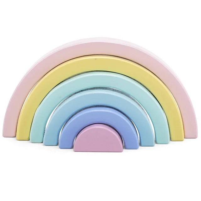 Wooden Rainbow Stacker Puzzle Rainbow Stacking Toy with Clouds Creative Stacking Rainbow Nesting Building Blocks