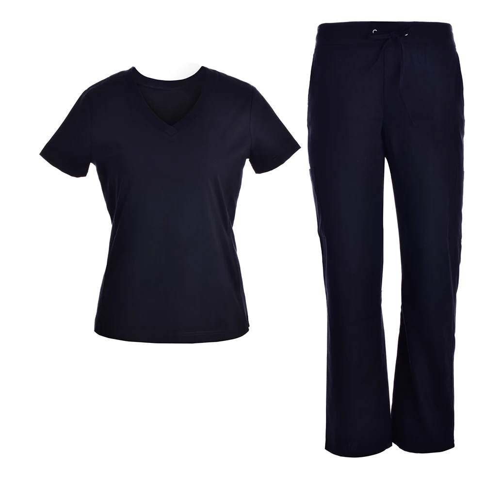 Custom Logo Stretchy Polyester Soft Hospital Doctor Nurse Uniforms Medical Wear Spa Salon Beautician Uniform V-neck Scrubs Sets