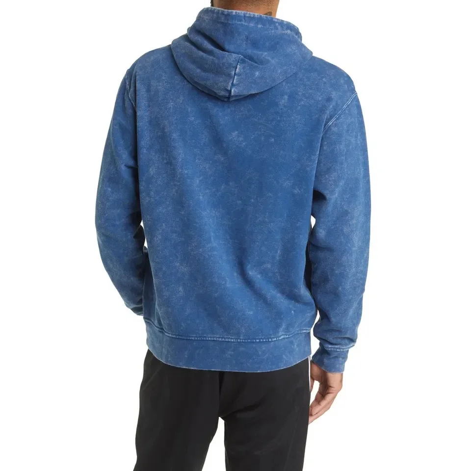 High Quality 500 GSM Cotton Oversized Distressed Hooded Thermal Pullover Sweatshirts Masked Stone Acid Wash Hoodies for Men