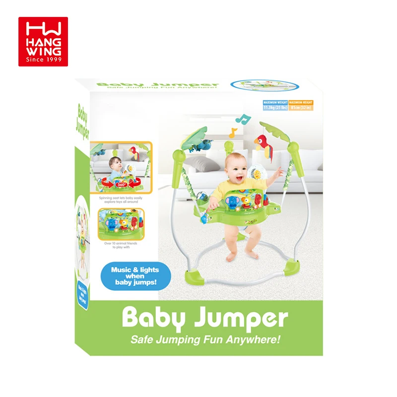 HW Baby Products Hot Selling 2023 Infant Safety Activity Fitness Bounce Chairs Enrichment Animal Toys Music Jumping Chair