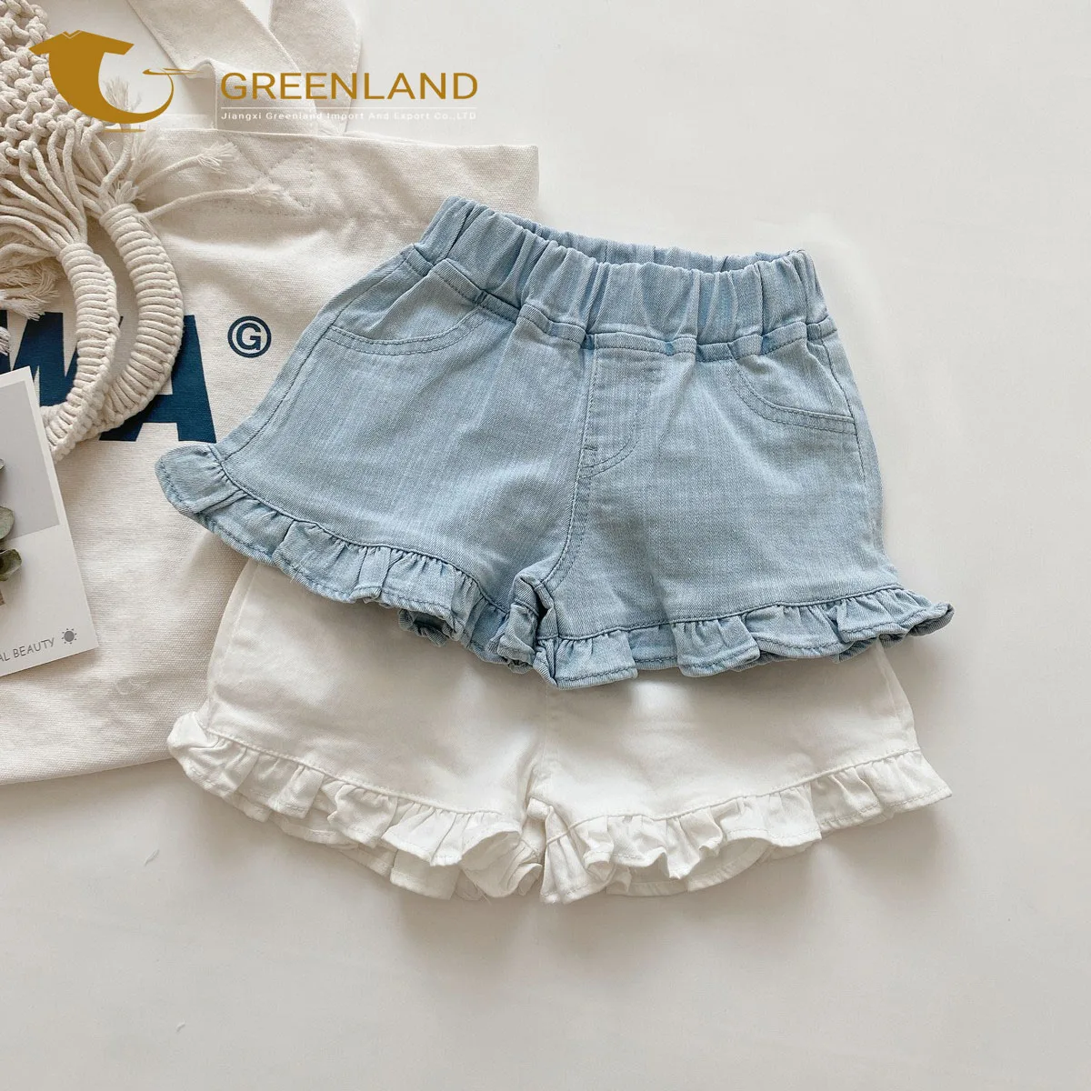 Designer Toddler Children Girls Clothing Cotton Denim Shorts For Baby Girl Custom Casual Girls Plain Denim Ruffle Shorts