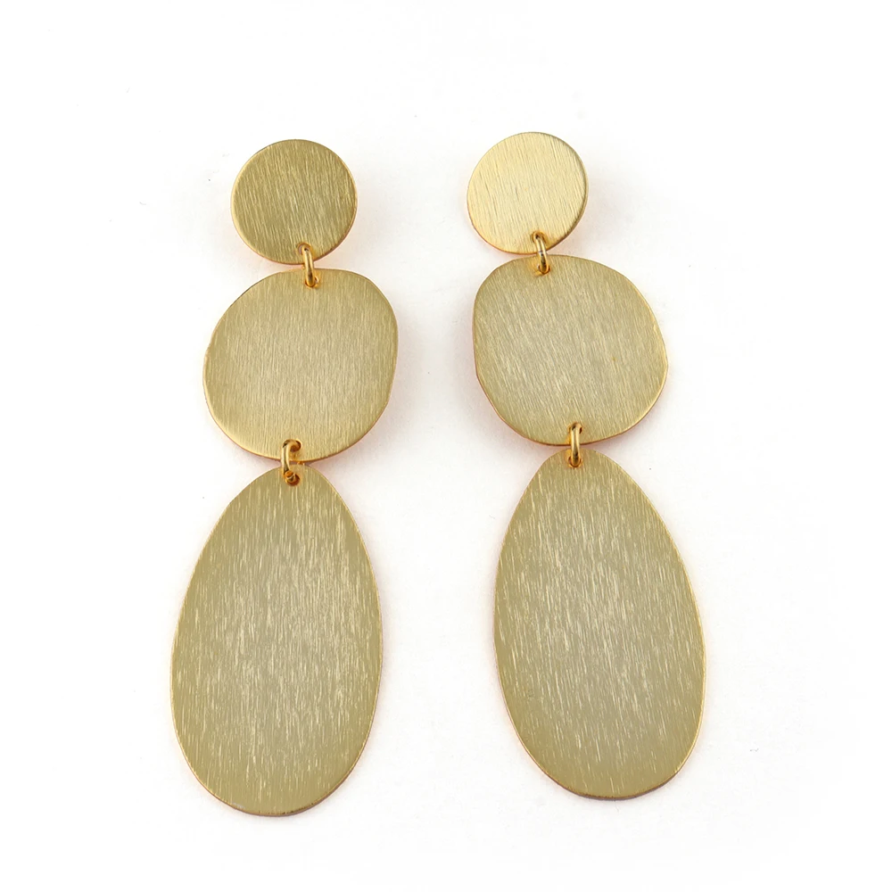 Mode Joyas Gold Plated Round & Oval Designer Brass Metal Stud Earrings Jewelry  Long Studs Dangle Earring Jewellery E-1473