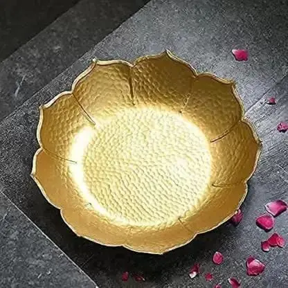 Beautiful Handcrafted Rose Golden Decorative Floating Flowers and Tea Light Candles Metal Diya Urli Bowl For Indian Wedding, Hom