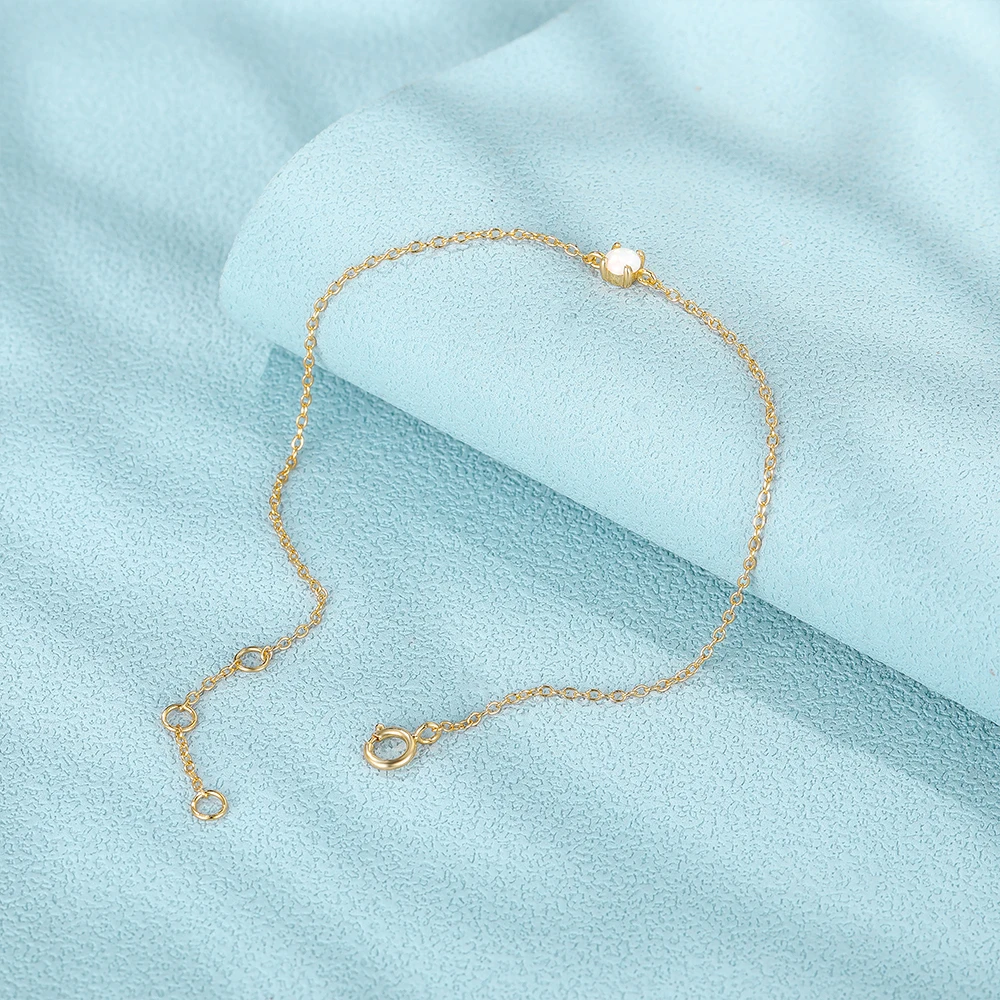 CANNER Simple S925 Sterling Silver Single Marquise Green Zircon Opal Stone Adjustable Bracelet For Women Jewelry 18K Gold