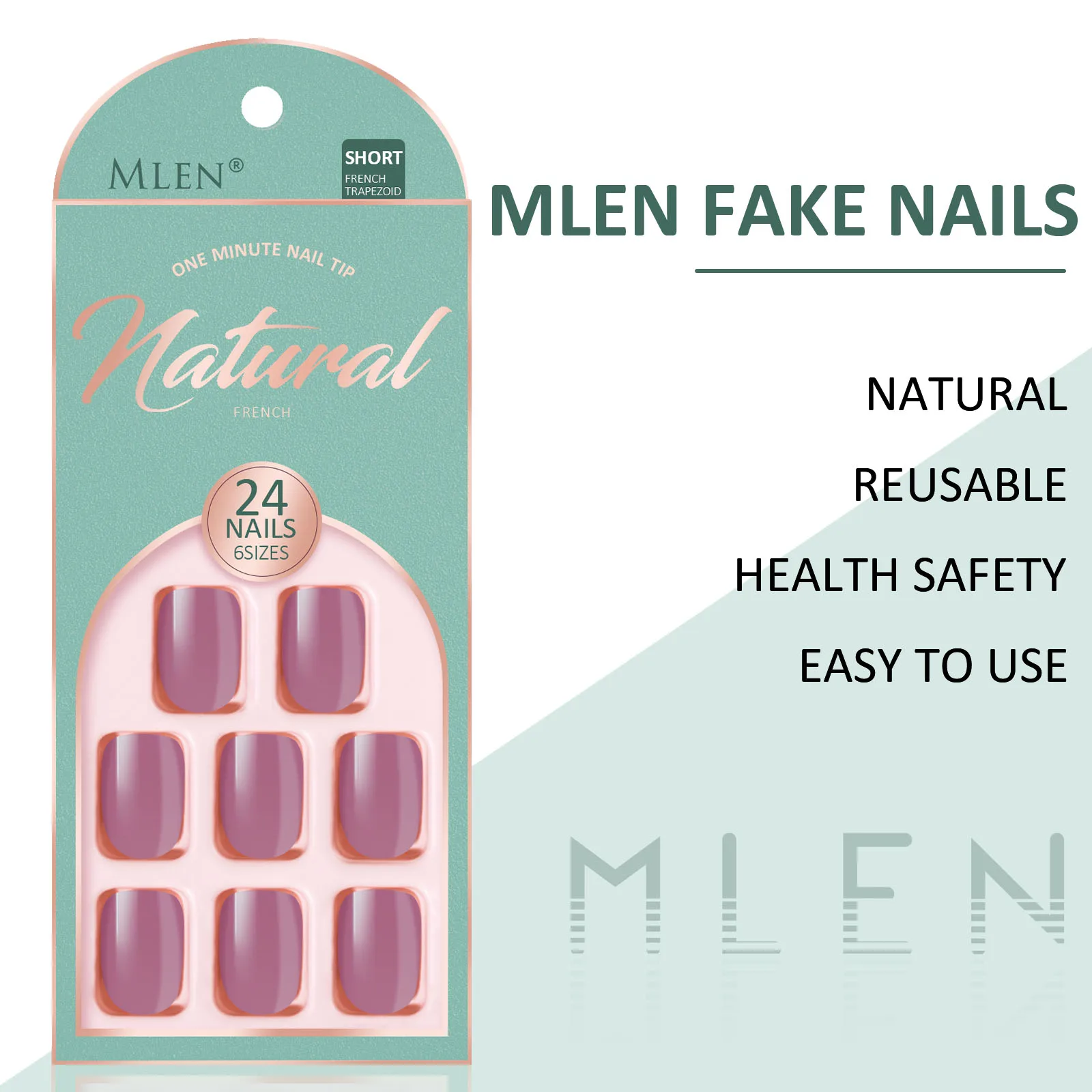 MLEN OEM 24Pcs Press on Nails Medium 3D Rhinestones Coffin Fa ke Nails with Designs false nail for women and girls