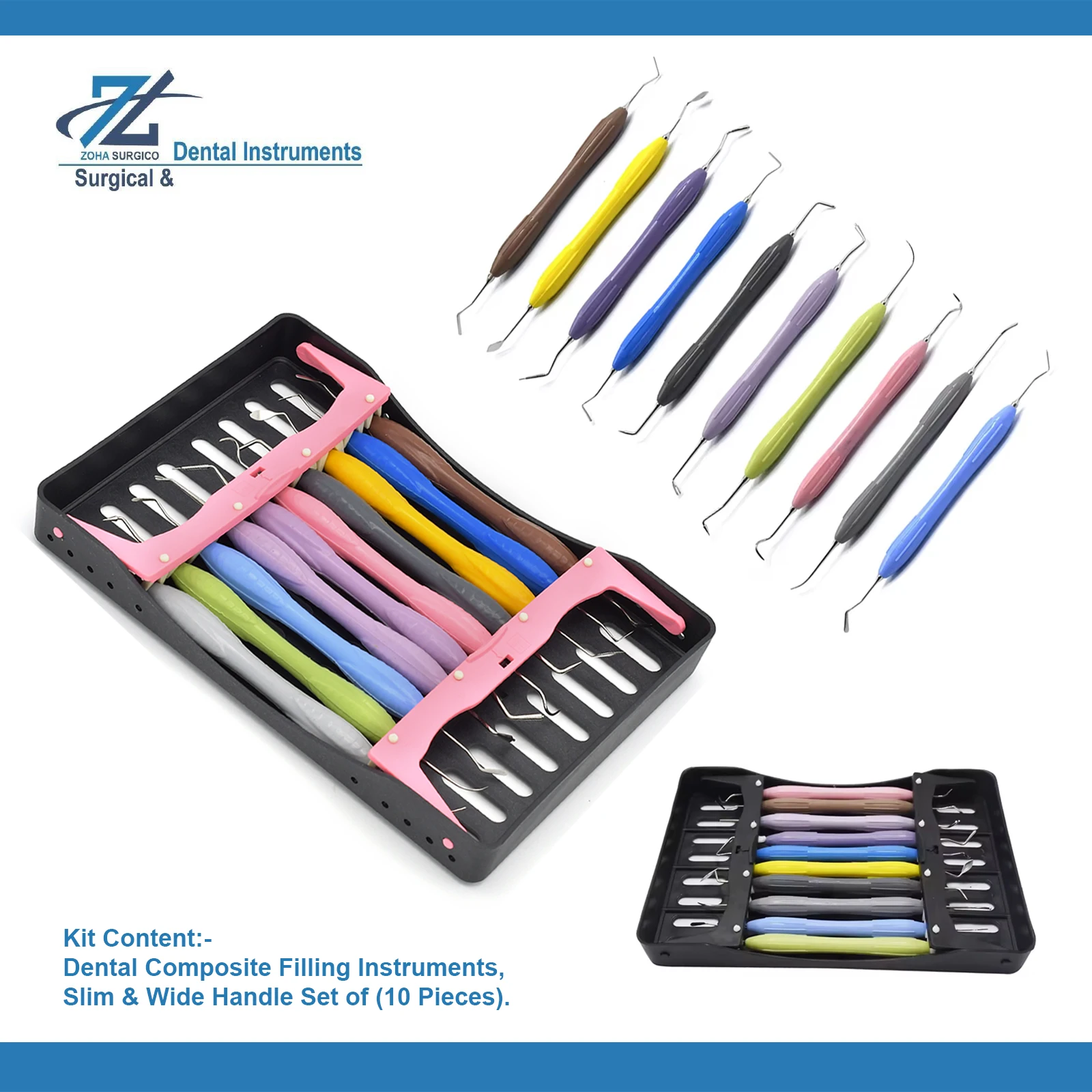 Dental Composite Tooth Filling Instruments Plastic Amalgam Filling 10pcs Set Silicone Handle Dental Spatulas Scaler Kit