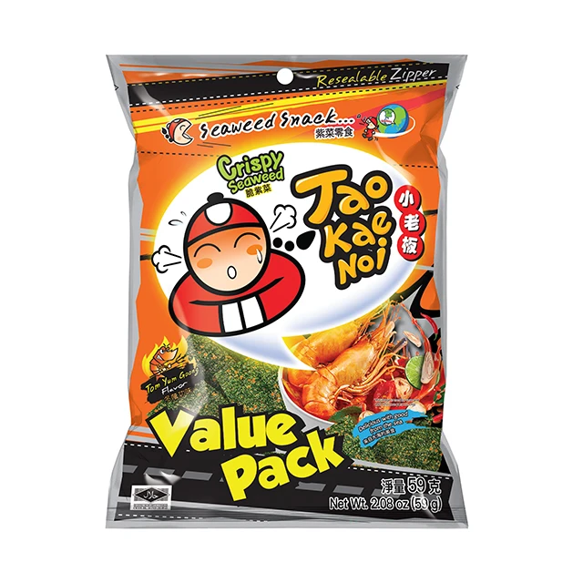 Ready to Eat High Quality Tao Kae Noi Crispy Seaweed Tom Yum Goong Flavor 59g Snack Product of Thailand