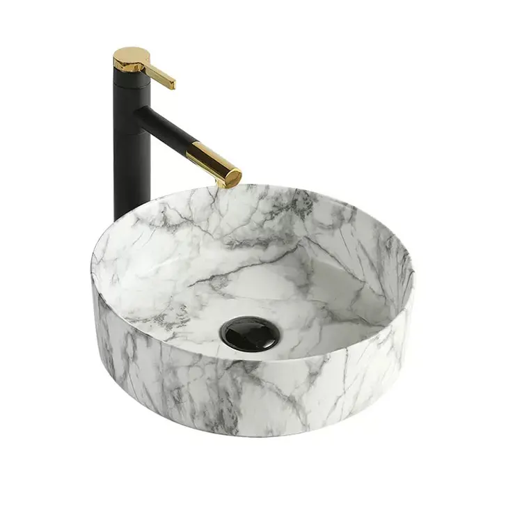Lavabo New Design Hotel Round Washbasin Countertop White Marble Bathroom Sink Hand Wash Art Basin