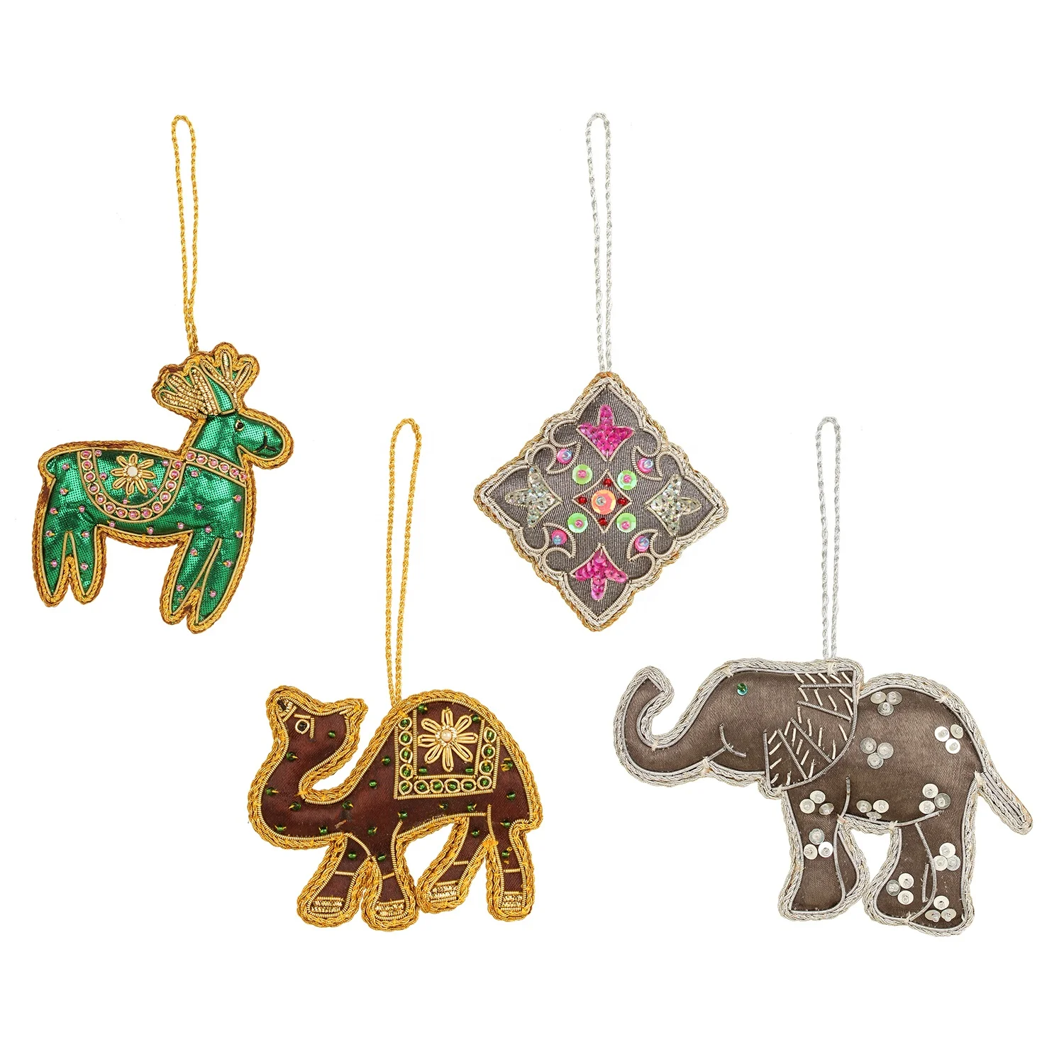 Handmade Handcrafted Embroidered Beaded Velvet satin Christmas Decorations Ornament Santa  Socks   Giraffe Elephant Customized