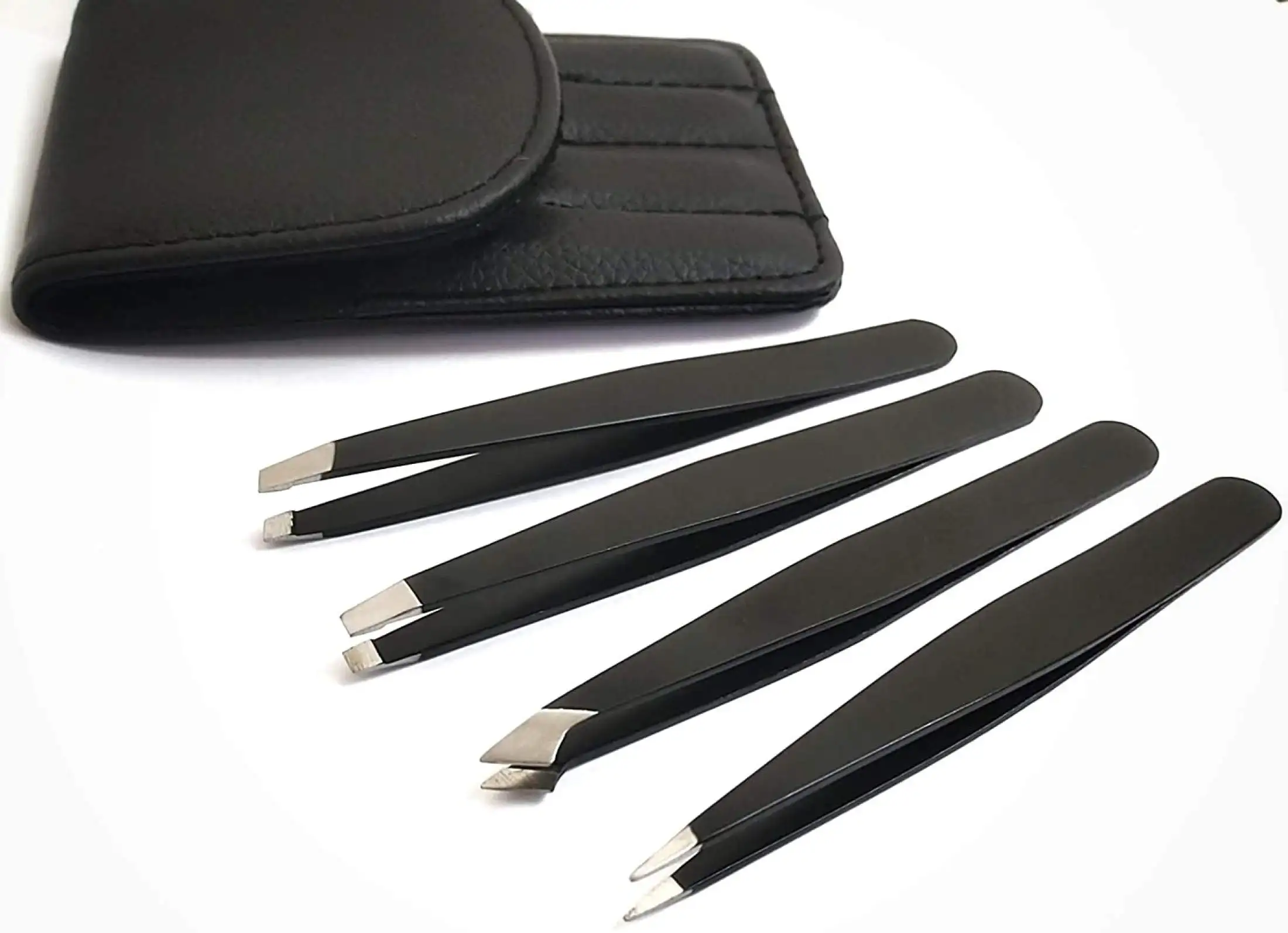Welcomed Eyelash Tweezers With Logo With Paper Transfering PrintingEYELASH TWEEZERS set black with pouch