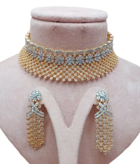 Wholesale Bridal Jewelry Designs Gold Plated CZ Zircon Choker Necklaces Set For Women Choker