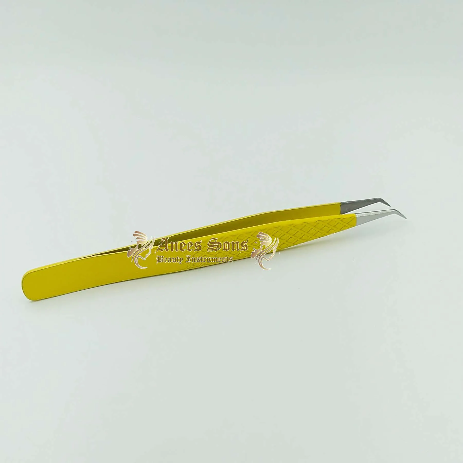 Diamond Grip Isolation Tweezer Yellow Powder Coated With Silver Tip Eyelash Extension Tweezer